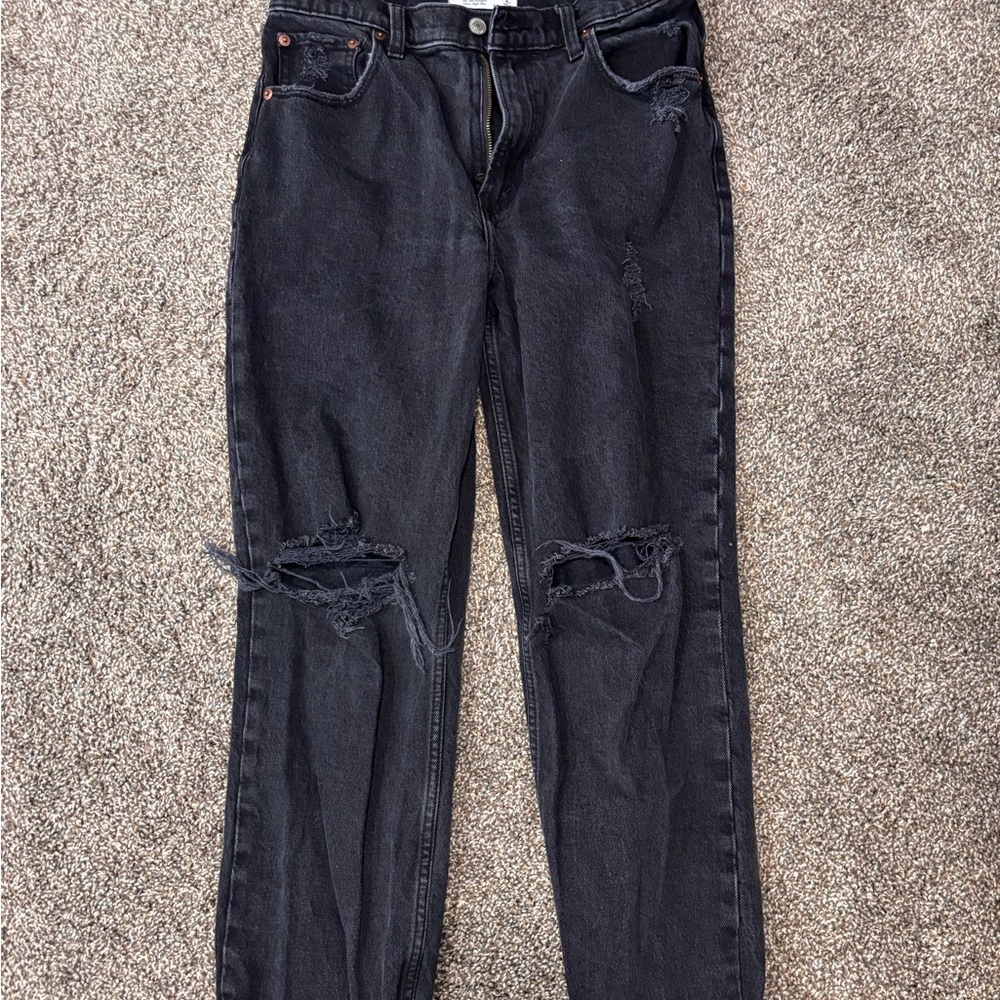 Abercrombie & Fitch Black Straight Leg Jeans Ripped Knees